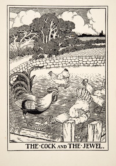 The Cock and the Jewel, fra A Hundred Fables of Aesop, pub.1903 av Percy J. Billingshurst