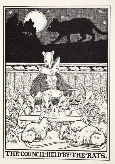 Rådet holdt av Rats, fra Fontaine Fables, pub. 1905 av Percy J. Billingshurst