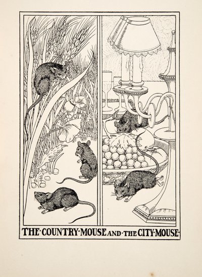 The Country Mouse and the City Mouse, fra A Hundred Fables of Aesop, pub.1903 av Percy J. Billingshurst
