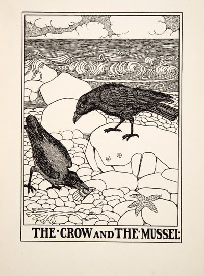 The Crow and the Mussel, fra A Hundred Fables of Aesop, pub.1903 av Percy J. Billingshurst