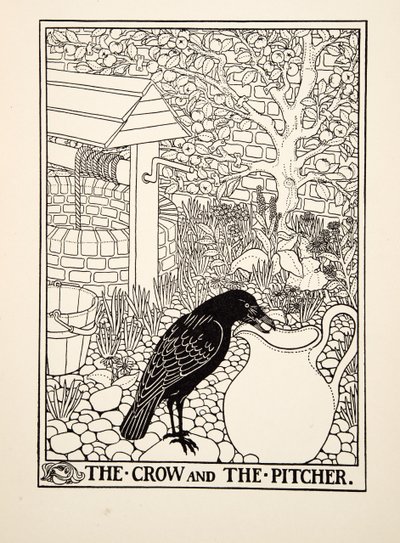 The Crow and the Pitcher, fra A Hundred Fables of Aesop, pub.1903 av Percy J. Billingshurst