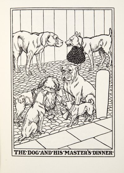 The Dog and his Masters Dinner, fra Fontaine Fables, pub. 1905 av Percy J. Billingshurst