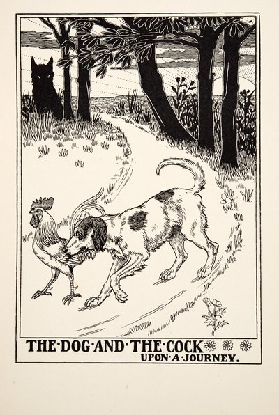 The Dog and the Cock upon a Journey, fra A Hundred Fables of Aesop, pub.1903 av Percy J. Billingshurst