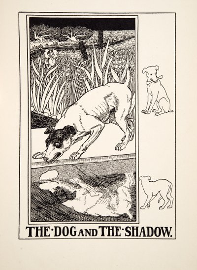 The Dog and the Shadow, fra A Hundred Fables of Aesop, pub.1903 av Percy J. Billingshurst