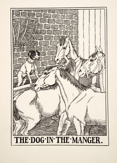 The Dog in the Manger, fra A Hundred Fables of Aesop, pub.1903 av Percy J. Billingshurst