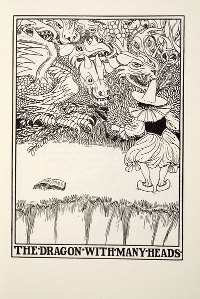 The Dragon with Many Heads, fra Fontaine Fables, pub. 1905 (gravering) av Percy J. Billingshurst