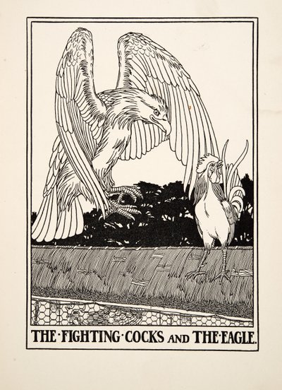 The Fighting Cocks and the Eagle, fra A Hundred Fables of Aesop, pub.1903 av Percy J. Billingshurst