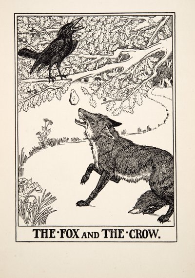 The Fox and the Crow, fra A Hundred Fables of Aesop, pub.1903 av Percy J. Billingshurst