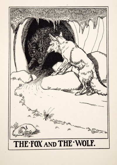 The Fox and the Wolf, fra A Hundred Fables of Aesop, pub.1903 (gravering) av Percy J. Billingshurst