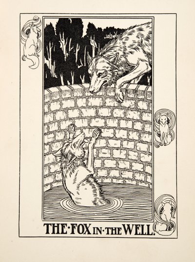 The Fox in the Well, fra A Hundred Fables of Aesop, pub.1903 av Percy J. Billingshurst
