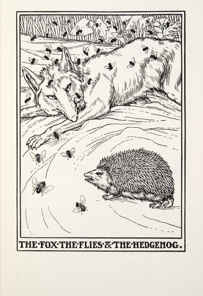 The Fox, the Flies and the Hedgehog, fra Fontaine Fables, pub. 1905 av Percy J. Billingshurst