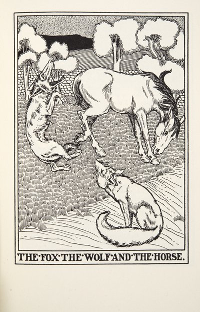 The Fox, the Wolf and the Horse, fra Fontaine Fables, pub. 1905 av Percy J. Billingshurst