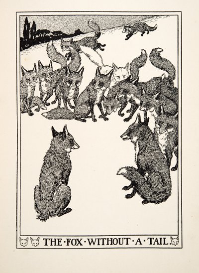 The Fox without a Tail, fra A Hundred Fables of Aesop, pub.1903 av Percy J. Billingshurst