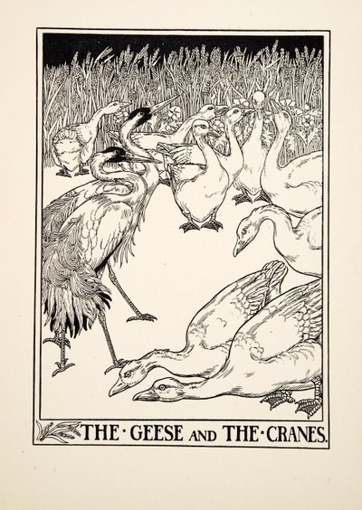 The Geese and the Cranes, fra A Hundred Fables of Aesop, pub.1903 av Percy J. Billingshurst