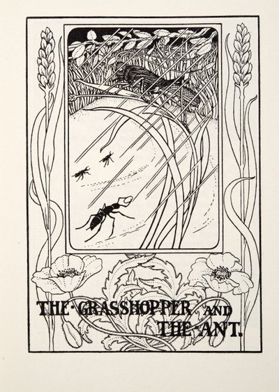 The Grasshopper and the Ant, fra Fontaine Fables, pub. 1905 av Percy J. Billingshurst