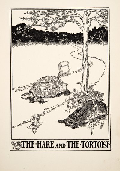 The Hare and the Tortoise, fra A Hundred Fables of Aesop, pub.1903 av Percy J. Billingshurst