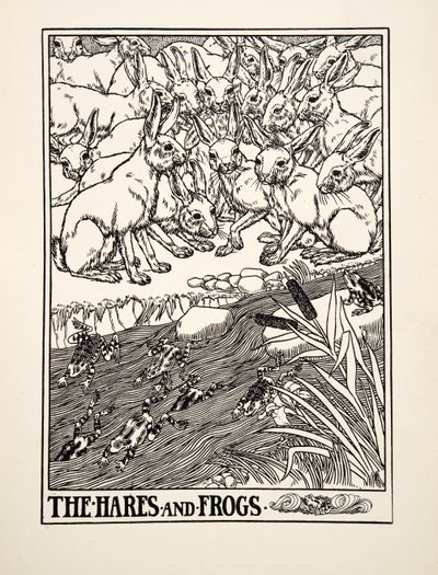 The Hares and Frogs, fra A Hundred Fables of Aesop, pub.1903 av Percy J. Billingshurst