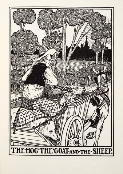 The Hog, the Goat and the Sheep, fra Fontaine Fables, pub. 1905 av Percy J. Billingshurst