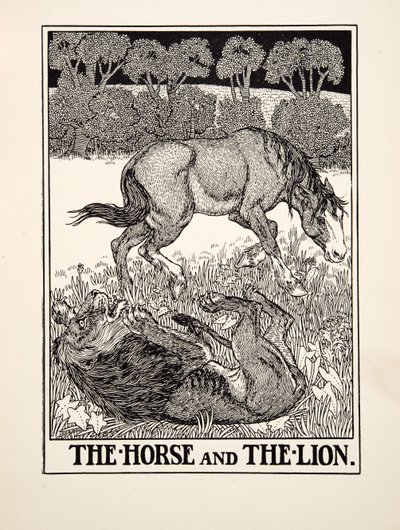 The Horse and the Lion, fra A Hundred Fables of Aesop, pub.1903 av Percy J. Billingshurst