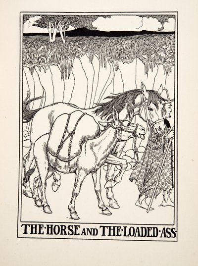 The Horse and the Loaded Ass, fra A Hundred Fables of Aesop, pub.1903 (gravering) av Percy J. Billingshurst