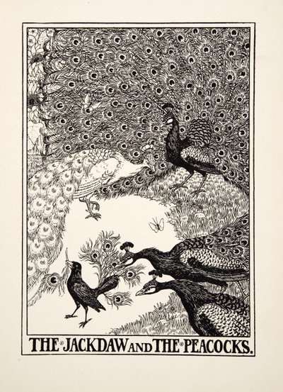 The Jackdaw and the Peacocks, fra A Hundred Fables of Aesop, pub.1903 av Percy J. Billingshurst