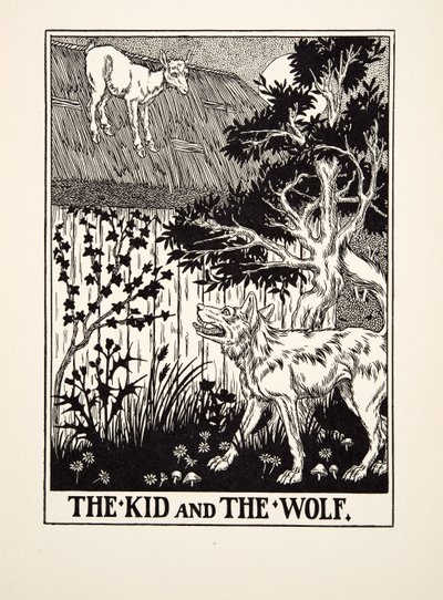 The Kid and the Wolf, fra A Hundred Fables of Aesop, pub.1903 av Percy J. Billingshurst