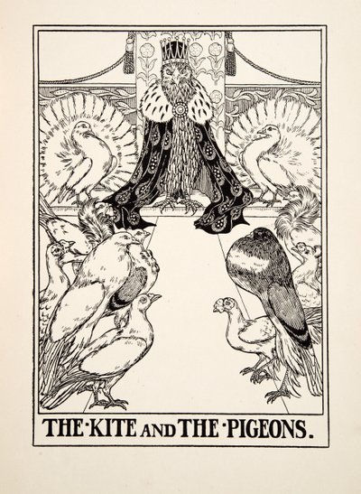The Kite and the Pigeons, fra A Hundred Fables of Aesop, pub.1903 av Percy J. Billingshurst