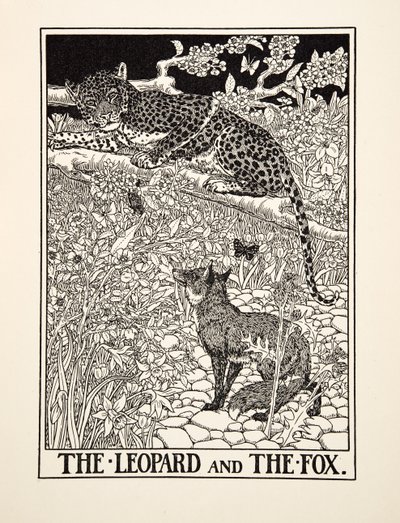 Leoparden og reven, fra A Hundred Fables of Aesop, pub.1903 av Percy J. Billingshurst