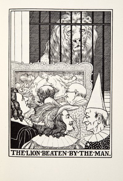 Løven slått av mannen, fra Fontaine Fables, pub. 1905 av Percy J. Billingshurst