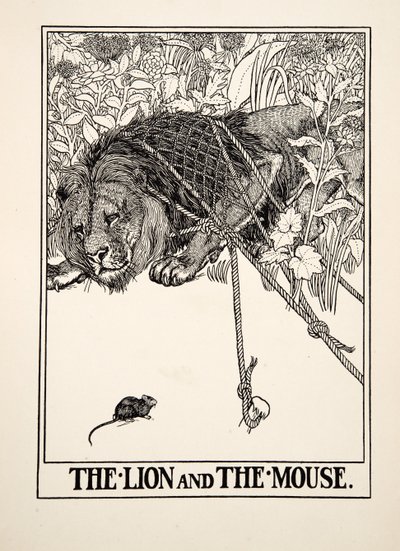 The Lion and the Mouse, fra A Hundred Fables of Aesop, pub.1903 av Percy J. Billingshurst