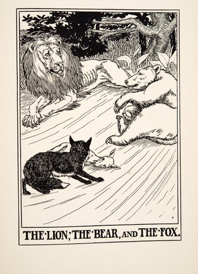 The Lion, the Bear and the Fox, fra A Hundred Fables of Aesop, pub.1903 av Percy J. Billingshurst