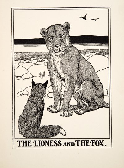 The Lioness and the Fox, fra A Hundred Fables of Aesop, pub.1903 av Percy J. Billingshurst