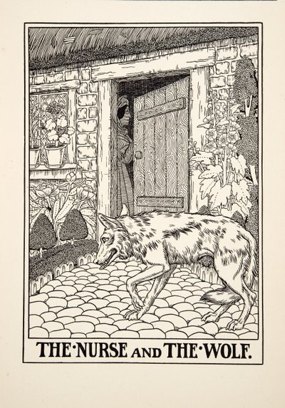 The Nurse and the Wolf, fra A Hundred Fables of Aesop, pub.1903 av Percy J. Billingshurst