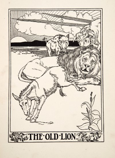 The Old Lion, fra A Hundred Fables of Aesop, pub.1903 av Percy J. Billingshurst