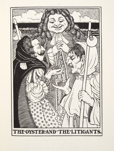 The Oyster and the Litigants, fra Fontaine Fables, pub. 1905 (gravering) av Percy J. Billingshurst