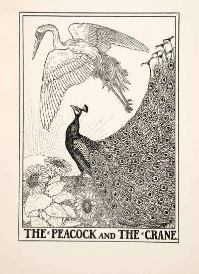 The Peacock and the Crane, fra A Hundred Fables of Aesop, pub.1903 av Percy J. Billingshurst