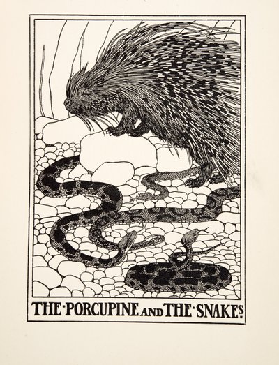 The Porcupine and the Snakes, fra A Hundred Fables of Aesop, pub.1903 (gravering) av Percy J. Billingshurst