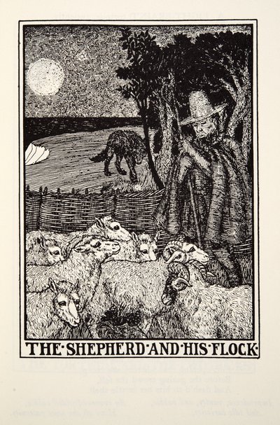 Shepherd and his Flock, fra Fontaine Fables, pub. 1905 av Percy J. Billingshurst