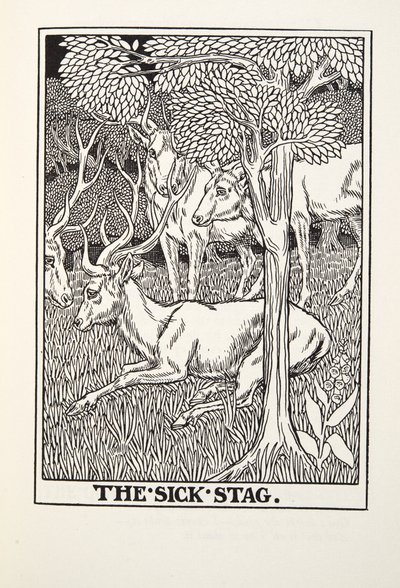 The Sick Stag, fra Fontaine Fables, pub. 1905 av Percy J. Billingshurst