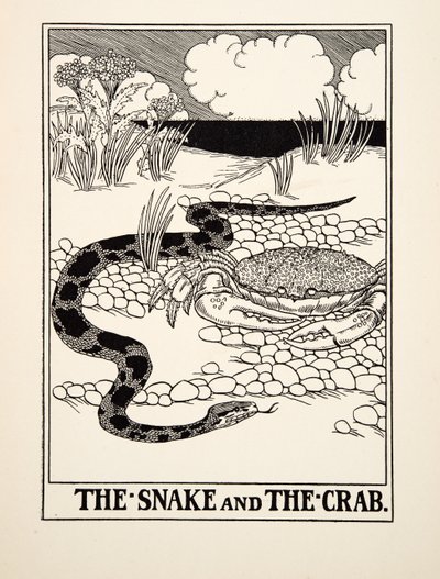 The Snake and the Crab, fra A Hundred Fables of Aesop, pub.1903 av Percy J. Billingshurst