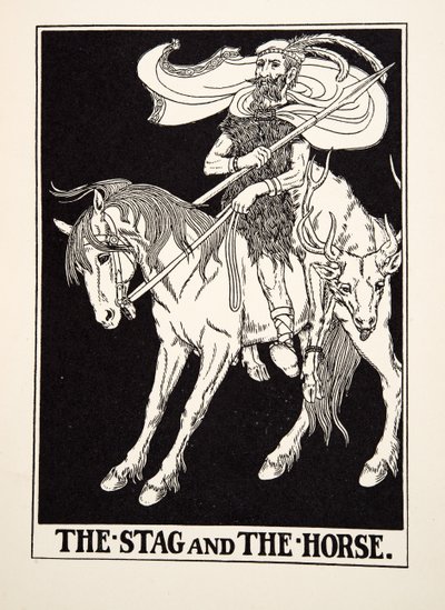 The Stag and the Horse, fra A Hundred Fables of Aesop, pub.1903 (gravering) av Percy J. Billingshurst