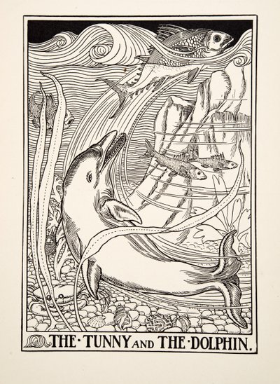 The Tunny and the Dolphin, fra A Hundred Fables of Aesop, pub.1903 av Percy J. Billingshurst