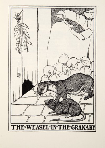 The Weasel in the Granary, fra Fontaine Fables, pub. 1905 av Percy J. Billingshurst