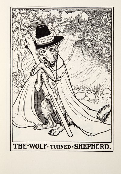 The Wolf Turned Shepherd, fra Fontaine Fables, pub. 1905 av Percy J. Billingshurst