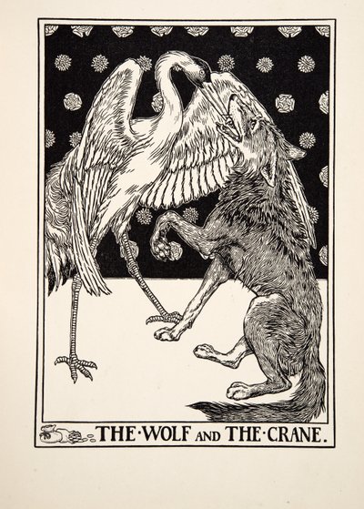 The Wolf and the Crane, fra A Hundred Fables of Aesop, pub.1903 av Percy J. Billingshurst