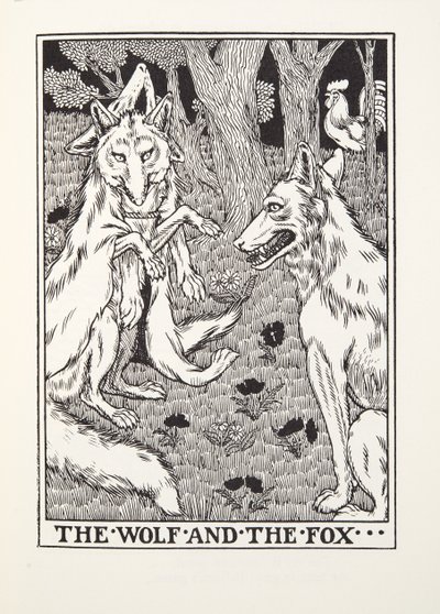 The Wolf and the Fox, fra Fontaine Fables, pub. 1905 av Percy J. Billingshurst