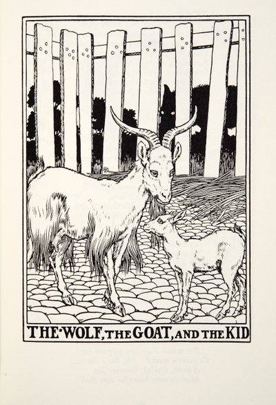 The Wolf, the Goat and the Kid, fra Fontaine Fables, pub. 1905 av Percy J. Billingshurst