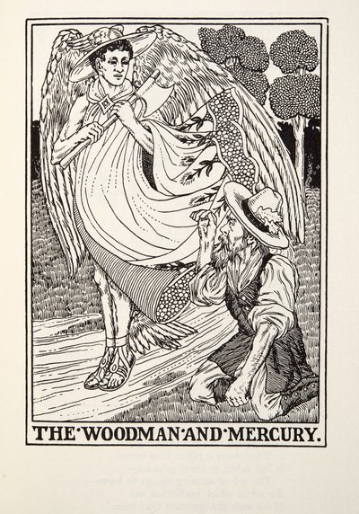 The Woodman and Mercury, fra Fontaine Fables, pub. 1905 av Percy J. Billingshurst