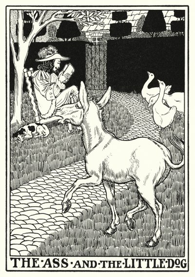 Fables of La Fontaine: Rumpa og den lille hunden (litho) av Percy James Billinghurst