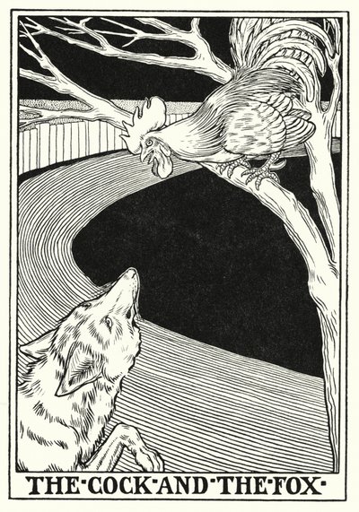 Fables of La Fontaine: Hanen og reven (litho) av Percy James Billinghurst
